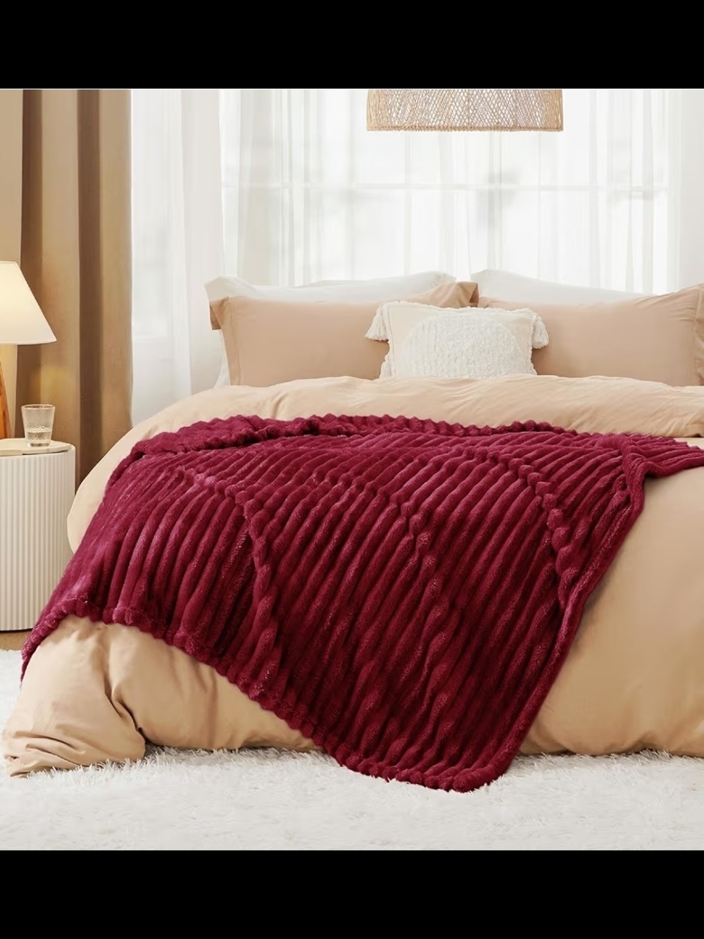 Bedsure Plush Ribbed Throw Blanket - Burgundy - Picture 7 of 8